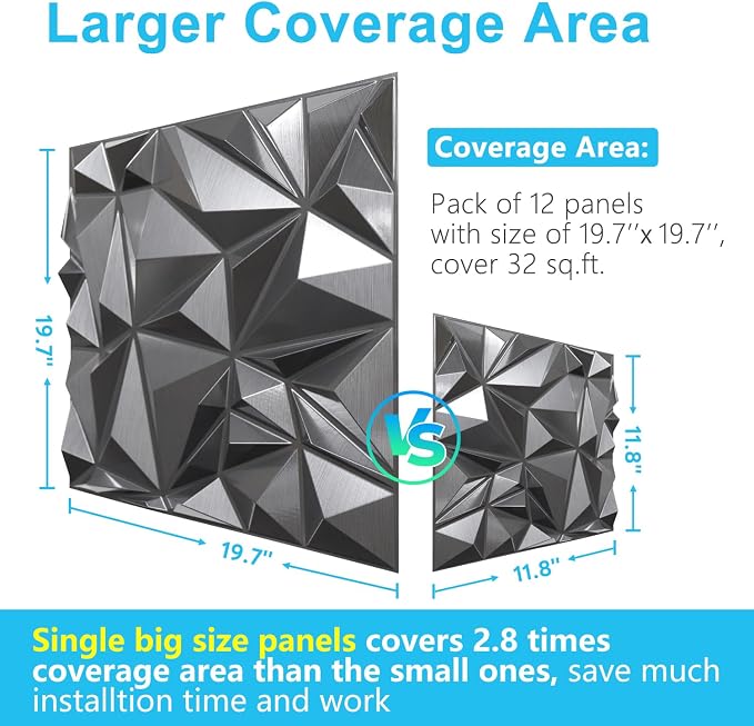 STICKGOO Diamond 3D Wall Panels, Brushed Silver,19.7"x19.7" | Decorative Wall Panels for Interior Wall Decor, PVC Accent Wall Panels, For Living Room Bedroom, Cover 32.4 Sq.Ft - Image 6