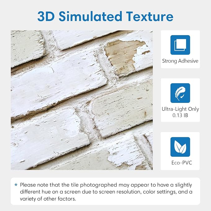 COMSTICKC 3D Faux Brick Wall Panels Peel and Stick, 10 Pcs 11.8" x 11.8" | Retro White, Not Real Brick, Small Size, Ultra-Light PVC Sticker, Fake Brick Decorative Tiles for DIY Decor, Cover 9.7 sq ft - Image 4