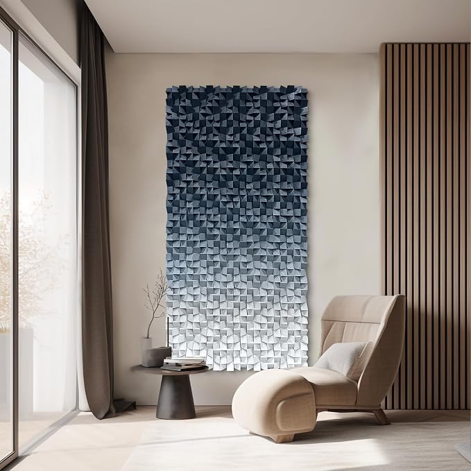 LIUZEYUE Oversized Wood Block Wall Art, Dramatic Tonal Texture | modern wall sculpture; graphite and silver gray, hand-finished color; corporate lobby visual wall anchor; 39.4 x 78.7 in by Unknown