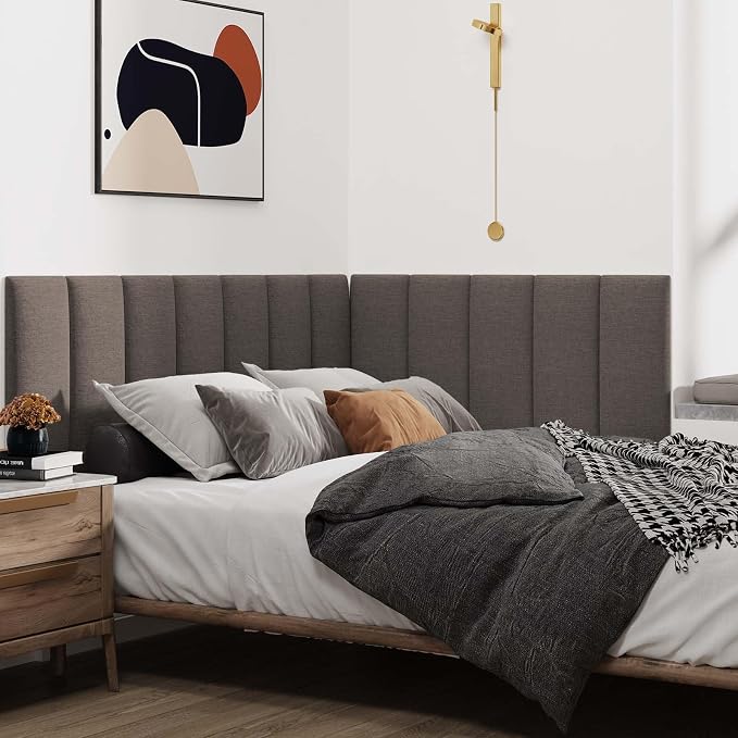IFNOW Wall Mounted Headboard, Peel and Stick Panels, Brown, Queen | 3D Soundproof Acoustic Padding, Reusable and Removable, Tufted fabric Bed Headboard, for bedroom (9 Panels, 10" x 24") - Image 2