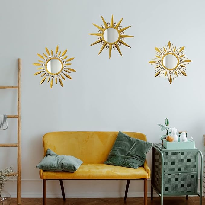 Champagne Gold Round Mirrors for Wall Art Pack of 3 Decorative Mirror - Image 4