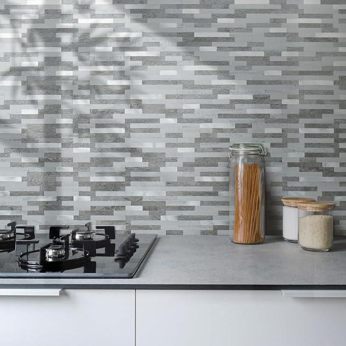 AULIGET 20 Sheets Faux Stone Peel and Stick Backsplash, Grey Slate Look PVC Wall Tile Stick on Backsplash for Kitchen and Bathroom - Image 2