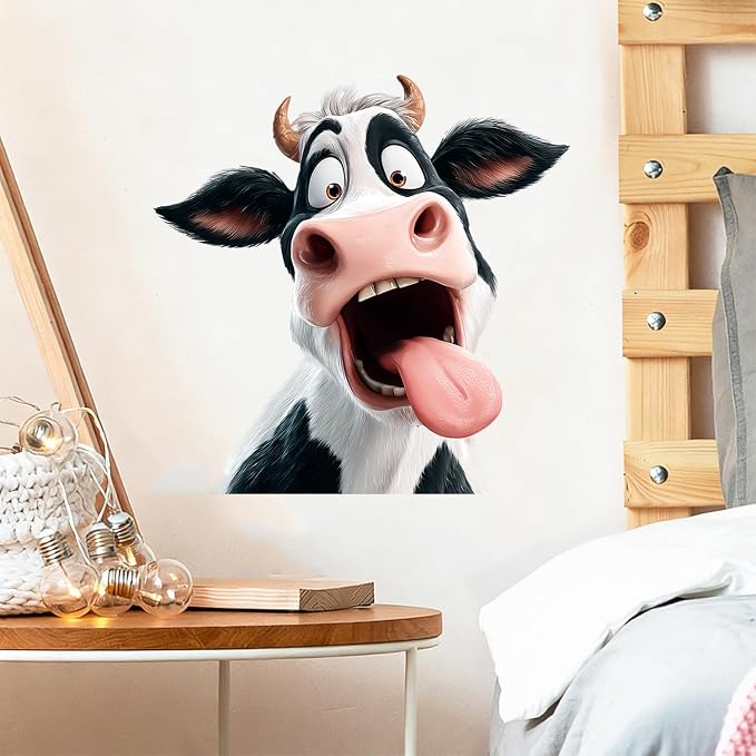 Funny Cow Wall Decals Stickers, Cartoon Farm Animal Wall Art Peel and Stick, Removable Vinyl Wall Decor for Bedroom, Living Room, Office, Home Decoration - Image 3