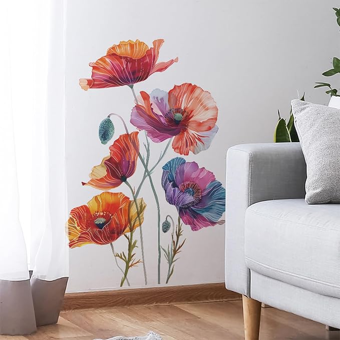 TUOKING Painted Flowers Wall Stickers PVC Removable Wall Decals | Peel and Stick Floral Wall Art Murals Home Decor for Kitchen,Bedroom,Living Room(fun-c42) by TUOKING