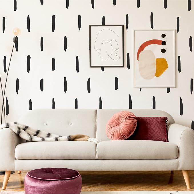 Black Stripe Abstract Line Wall Decals, Boho Farmhouse Wall Decor | 120 matte black bold upright stripes for a modern accent wall. Peel and stick for office, bedroom, living room, hallway. by SHYJSHYJINSPIRED-PEELSTICK