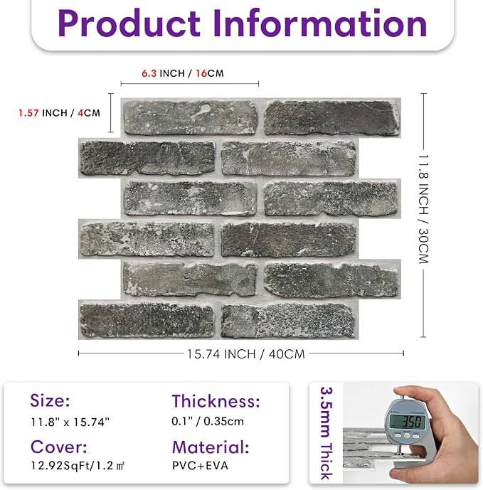 3D Faux Brick Wall Panels Peel and Stick, Designed for Quick DIY | 10 Pcs 15.7" x 11.8", Brick-Look, Ultra-Light PVC Fake Brick Wall Covering Tiles for Easy Wall Renovation, Cover 12.9 sq ft - Image 5
