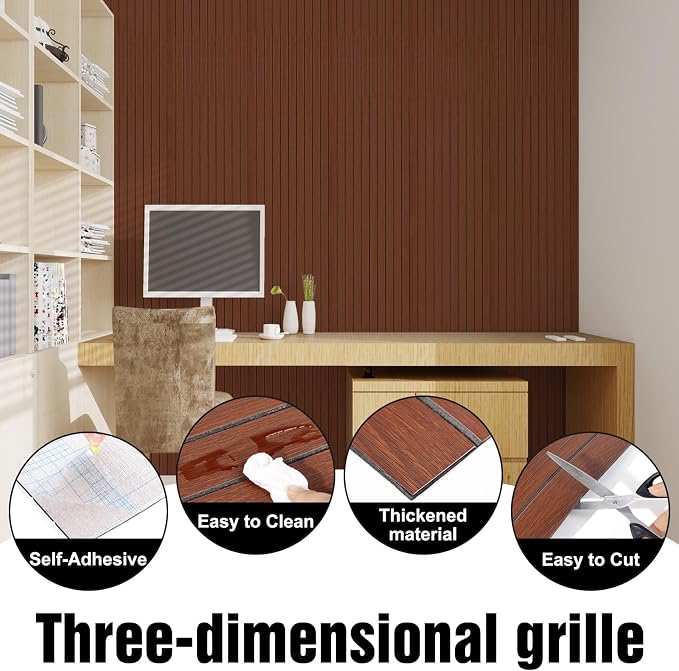 3D Wood Slat Wall Panels Peel and Stick Faux Wood Grain Thick Wallpaper 15.7"x118" Acoustic PET & IXPE Foam Paneling Self-Adhesive Decor for RV Living Room Bedroom Ceiling DIY Accent Wall Covering - Image 2
