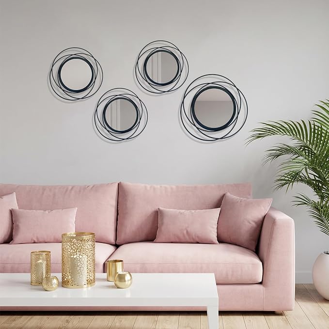 4 Piece Gold Round Wall Mirror Set Modern Metal Circles for Home Decor - Image 7