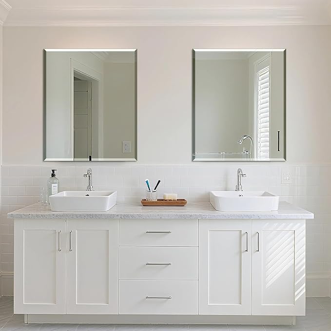 Bathroom Mirror for Over Sink 36x30 Inch Frameless Wall Mirror Beveled Edge - Image 3