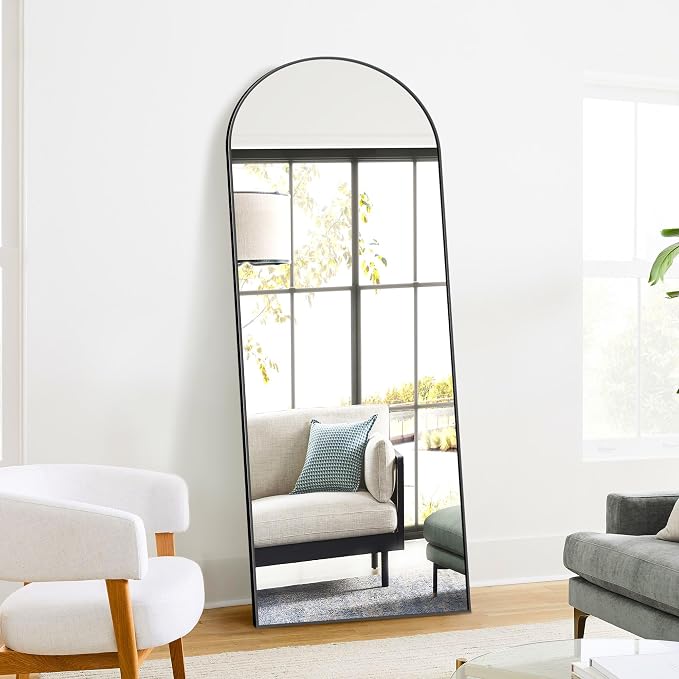 Arched Full Length Mirror, 70"x24" Standing Body Mirror for Wall, Black - Image 6