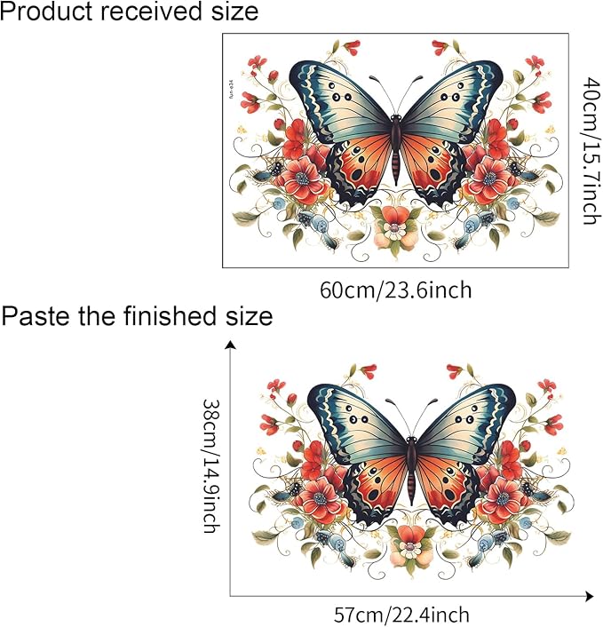 TUOKING Butterfly Red Flowers Wall Stickers Removable Wall Murals | Peel and Stick Wall Art Decal Home Decor for Kitchen,Bedroom,Living Room(fun-e34) - Image 2