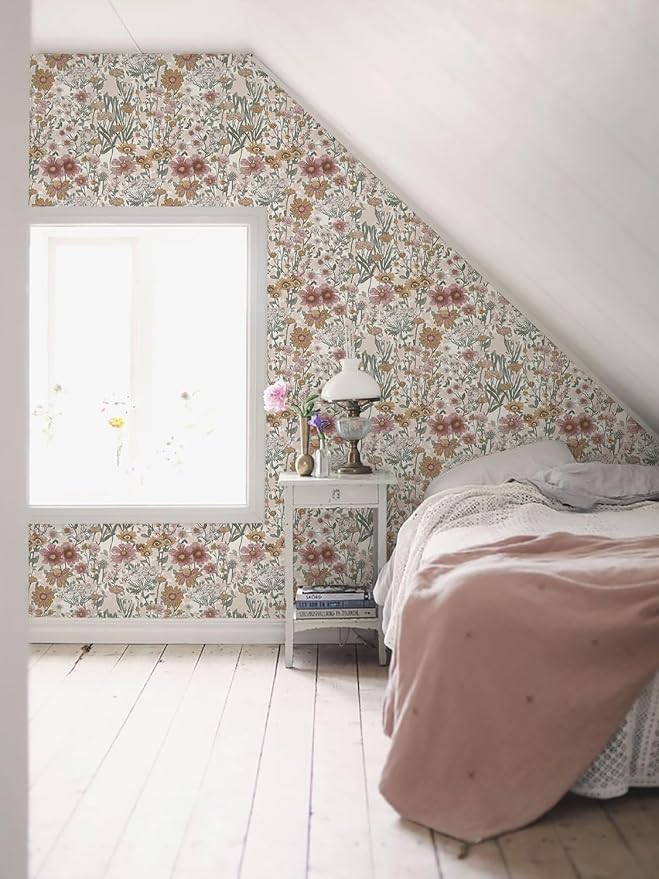 Orainege Peel and Stick Wallpaper Daisy Floral Wallpaper Self Adhesive | 16.9in x118.1in Boho Floral Contact Paper Removable Wall Paper for Bedroom Living Room Cabinets Decor Vinyl Roll - Image 4