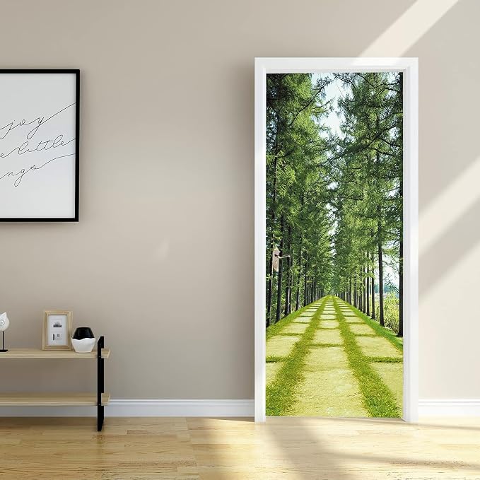 artfanke 3D Peel and Stick Door Sticker 30.3"x78.7"- Self-Adhesive Door Wallpaper Murals Decal-Green Forest Lawn Wall Poster for Home Decor (2 Sheets/Set) - Image 6