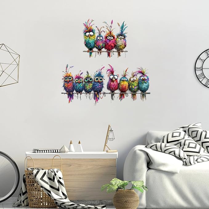 9Pcs Funny Colorful Birds Vinyl Decals on Branch Wall Easy Peel and Stick Watercolor Patterns Cute Birds Vinyl Wall Stickers for Women Students Girl Boys Room Wide Applications Decor - Image 5