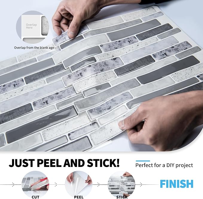 Art3d Stone Peel and Stick Backsplash, 10-Sheet, 12" x 12", Grey Marble | Lightweight, Self Adhesive, Moisture Resistant, Easy to DIY, Modern Style, for Kitchen, Bedroom, Ideal for New Home Buyers - Image 3
