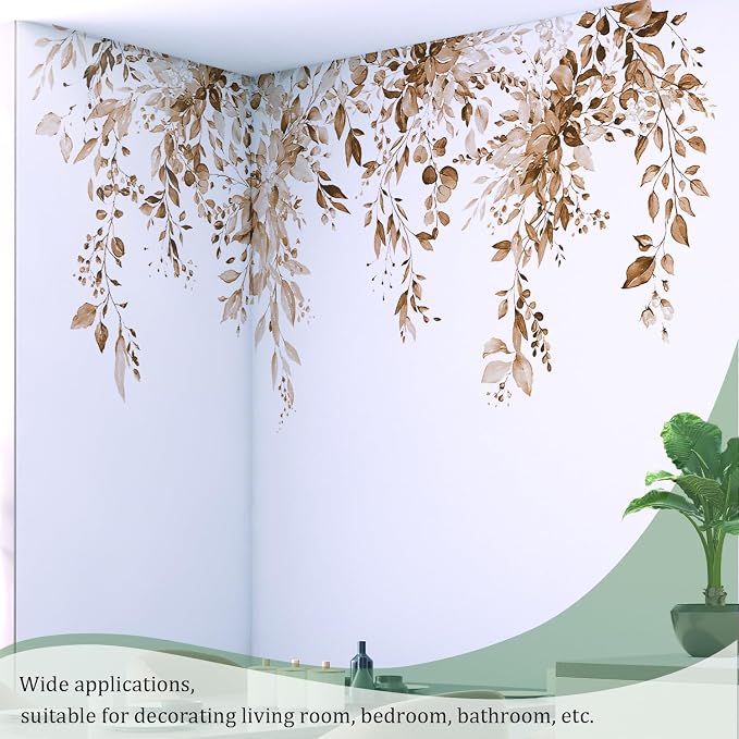 Brown Plants Leaves Wall Decals Peel and Stick, Large Floral Flowers Vinyl Wall Stickers, Removable Vine Home Decor Art for Bedroom Living Room Classroom Office - Image 4