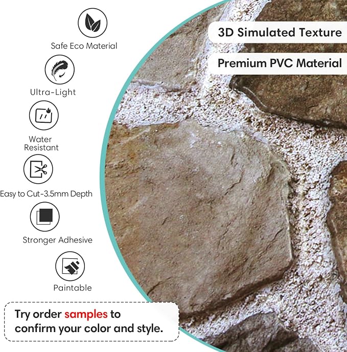 Commomy Faux Stone Peel and Stick 3D Wall Panels 10 Pcs 11.8" x 11.8" | Ultralight Thin PVC Printable Faux Rock Wall Covering Decorative Tiles for Living Room,Fireplace(Covers 22.8 sq.ft) - Image 3