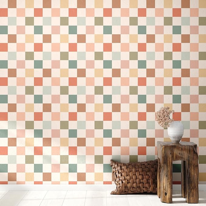 Drydiet Checkered Peel Stick Contact Paper Retro Color 15.75'' X 118" | Waterproof Self-adhesive Tile for Bathroom, Cabinet Walls, Vintage Gingham Funky Decor, Removable Peel off Wallpaper - Image 3