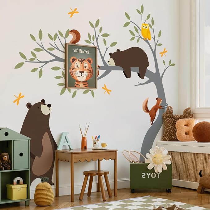 Forest Animals Wall Decal, Peel and Stick Nursery Animals Mural,Bears, Branches Tree Wall Stickers for Kids, Boys and Girls Room, Bedroom & Toddler Room Decor (Bear Tree Wall Decor) - Image 5