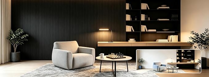 Self-Adhesive PVC Slat Wall Panels, Peel and Stick Wood Panels 118"x15.75", Thick Faux Black Oak Wood Grain Wallpaper Panels 3D Soundproof Wall & Ceiling Panels Decorativos para Pared Y019DS - Image 7