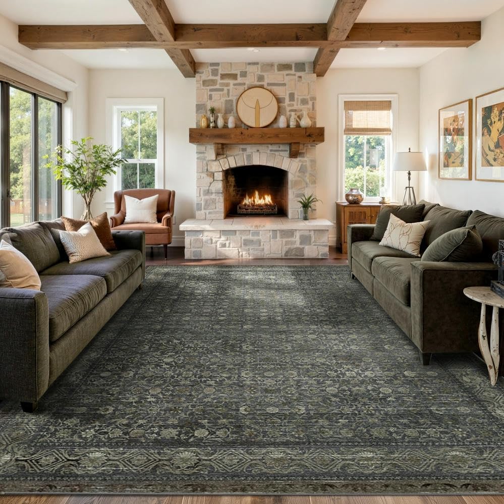 Rugxara 9x12 Extra Large Area Rug,Neutral Vintage Boho Rug for Living Room - Image 4