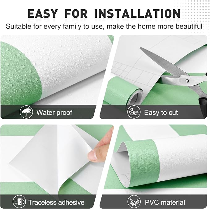 Green and White Striped Wallpaper Peel and Stick Wallpaper Self-Adhesive Removable Waterproof Wall Paper for Walls Modern Vinyl Film 17.3”x480” - Image 2
