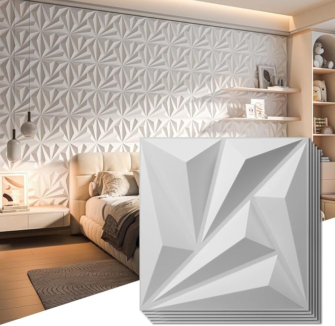 Art3d 100 Pack Decorative 3D Wall Panels, 97 Sq.feet PVC Interior Wall Décor, 11.8"x11.8", White by Art3d