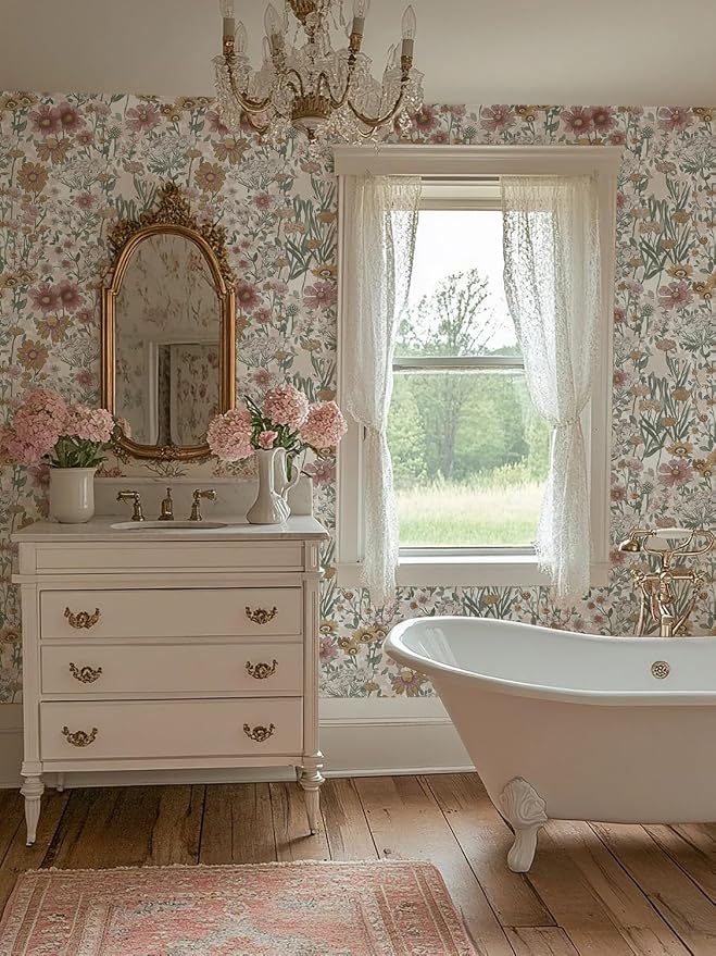 Orainege Vintage Peel and Stick Wallpaper Daisy Floral Wallpaper | 16.9in x196.8in Boho Floral Contact Paper Self Adhesive Removable Wall Paper for Bedroom Living Room Decor Vinyl Roll - Image 6