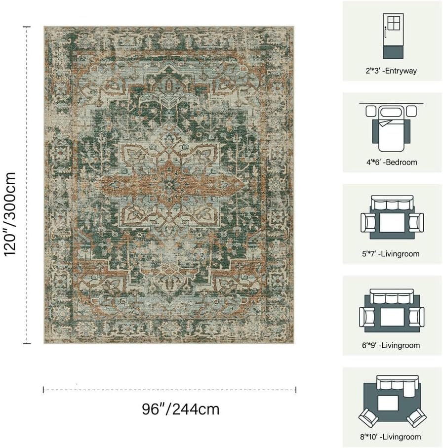 Rugxara 8x10 Area Rugs for Living Room Large Washable Rug, Green/Brown - Image 2