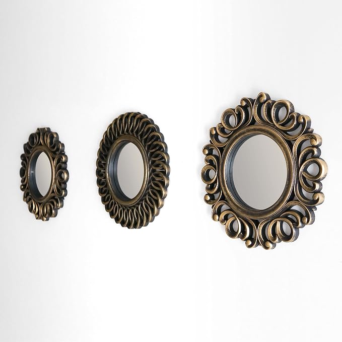 BONNYCO Wall Mirrors Pack of 3, Round Gold Mirrors for Home Decor Bedroom and Living Room. Espejos Decorativos de Pared Sala Dormitorio, Circle Wall Decor Minimalist Vintage Chic. Gifts for Women Mums - Image 3