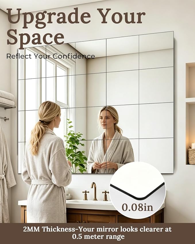 20 Pack Peel and Stick Mirror Tiles, 12x12 Inch Shatterproof Flexible Stick on Mirrors for Wall Self-Adhesive Sticker for Bedroom, Door, Bathroom, and Dance Studio Installation - Image 5