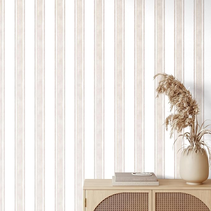 Affrolling Striped Peel and Stick Wallpaper 15.75"x118.11",Beige | Watercolor Self Adhesive Contact Paper, Removable for Bedroom Cabinet Furniture, Cute Decor for Nursery Craft Room DIY by Affrolling