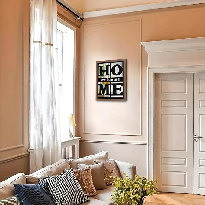 Welcome Home Signs Wall Decor, Wooden Rustic Farmhouse Square Wall Mirror，Accent Mirror for Living Room, Bedroom, Entryway 18”x12” - Image 4