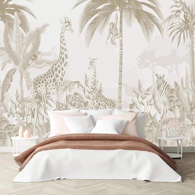 PYFFYP-Safari Jungle Peel and Stick Tropical Wallpaper murals for Nursery | Kids room,Self adhesive paper,79" x 55" - Image 3