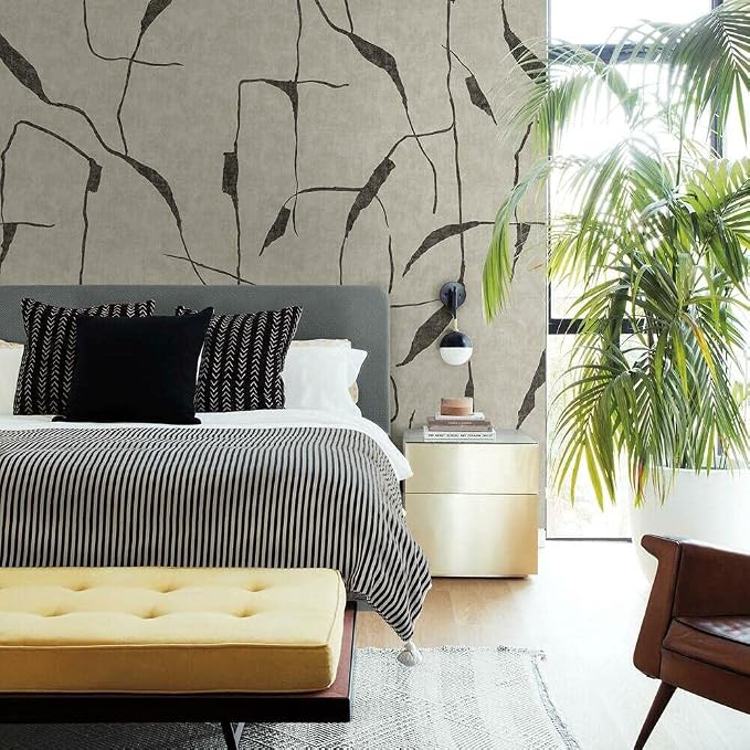 RoomMates RMK12208M Nikki Chu Taupe and Black Peel and Stick Wallpaper Mural by RoomMates