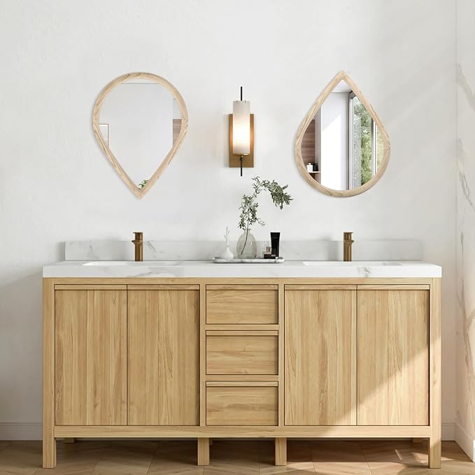 Teardrop Wall Mirror Small Natural Wood Framed Wall Hanging Mirror Irregular Mirrors for Wall Decorative Farmhouse Bedroom Bathroom Entryway Mirrors - Image 6