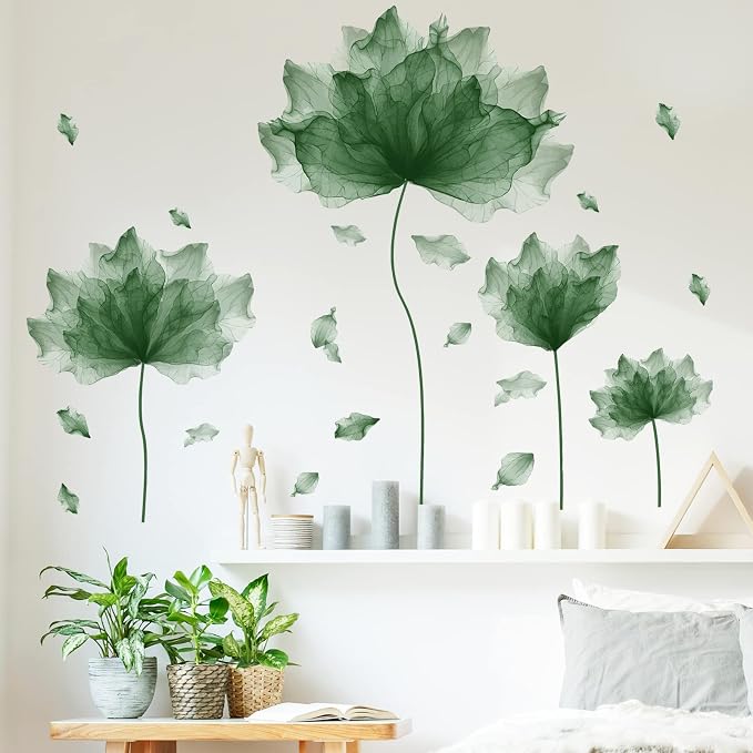 39.3'' x 32.6''Flower Petal Wall Decal Floral Wall Sticker (Green) | Removable waterproof peel and stick wall art for nursery, baby room, classroom, living room, bedroom, office and bathroom - Image 2
