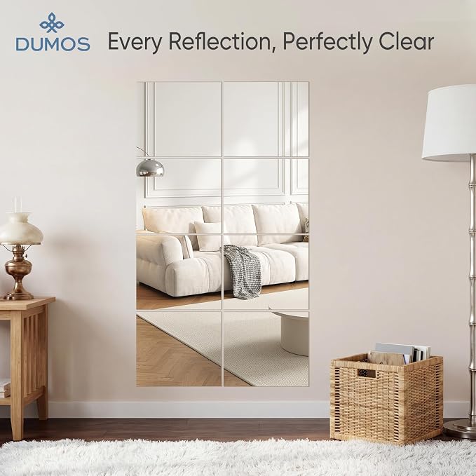 DUMOS 4 Pack Wall Mirror Tiles, Hallway Wall Mounted Mirror 16"x12" HD Glass Sheets, Square Mirrors for Walls, Full Length Mirrors Tiles for Home Gym, Bedroom, Door - Image 3