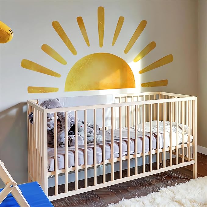 68.5" x 37.4" Large Sun Wall Stickers Yellow Sunshine Wall Decals | Sunrise DIY Removable Vinyl Peel and Stick for Baby Boys Girls Kids Room Nursery Bedroom Playroom Art Home Decor by sacinora