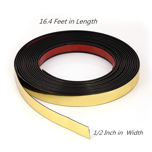 Metallic Gold Mirror Border Trim Peel and Stick PVC Wall Molding Trim Tape Self Adhesive Shiny Gold Decorative Trim for TV, Wall, Mirror, Door, Wardrobe (1/2 in X 16.4 FT, Gold) - Image 7