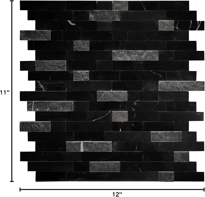 SUNWINGS 5-Sheet Peel and Stick Mosaic Natural 3D Stone Self Adhesive Marble Tiles, 11.5" x 10.7" Stick on Backsplash for Kitchen Bathroom Fireplace Vanity, Mixed Black - Image 10