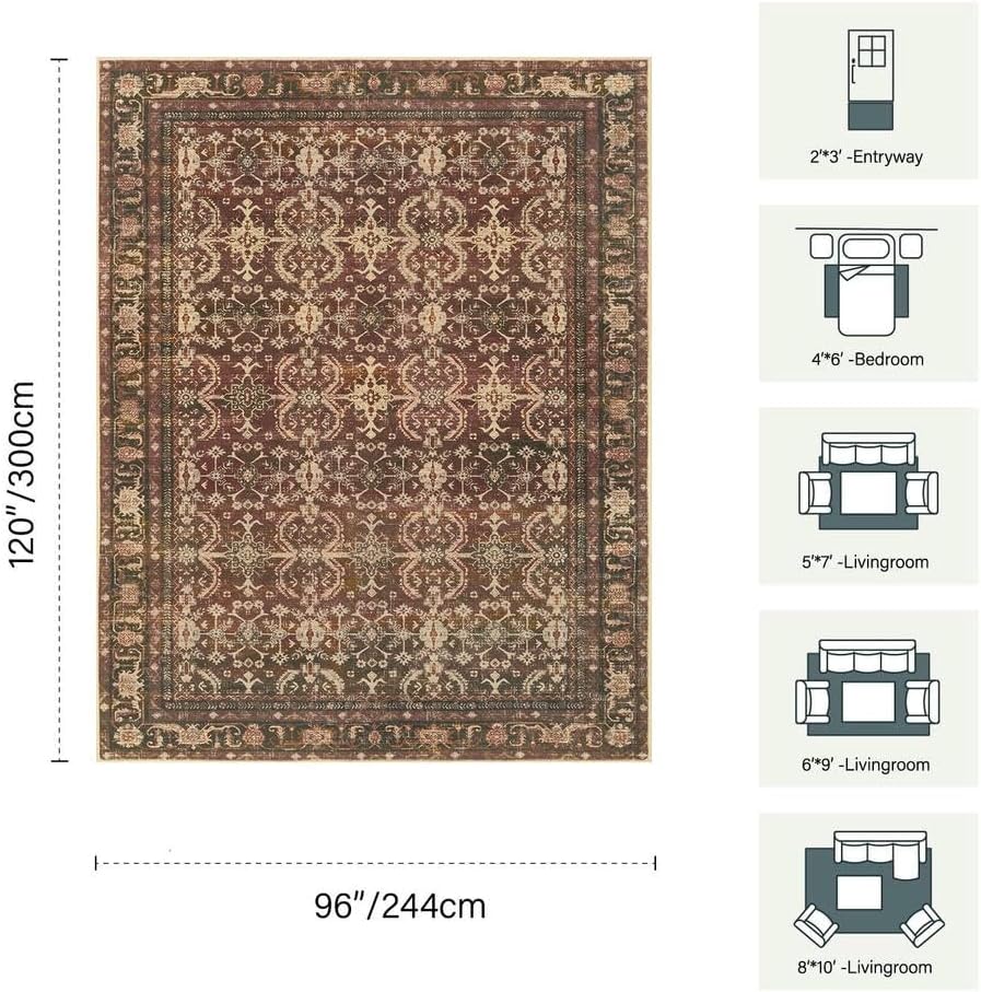 Rugxara Red 8x10 Area Rugs for Living Room Bedroom Large Washable Rug - Image 2