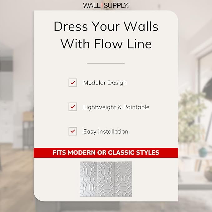 Wall!Supply 3D Flow Line Wall Panels, 12-Pack, White | Lightweight XPS Foam, Wallpaper Alternative, Easy DIY Installation, Covers 32.29 Sq Ft, for Living Room, Bedroom, Office - Image 3