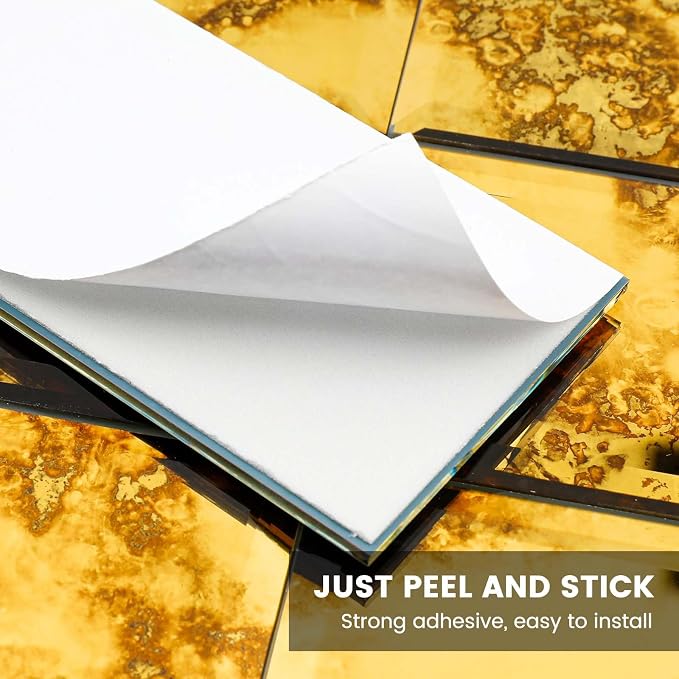 Peel and Stick Gold Dark Antique Mirror Subway Tile 3 x 6 Inch Beveled Mirror Tiles for Kitchen Backsplash Bathroom Wall Pack of 40 Pieces - Image 4