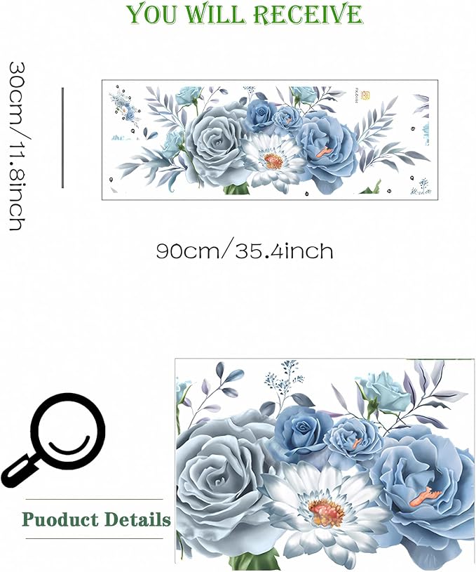 Blue-Gray Peony Flower Wall Stickers Floral Art Plants Wall Decals | Removable Vinyl Peel and Stick for Living Room Bedroom Children's Room Kitchen Sofa TV Background Home Decor - Image 5