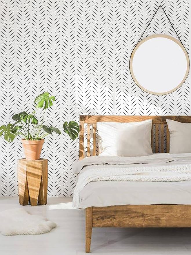 Orainege Black and White Wallpaper Peel and Stick Herringbone Contact Paper | for Bathroom 17.7in x 196.8 in Modern Geometric Self Adhesive Wallpaper for Bedroom Living Room Cabinets - Image 2