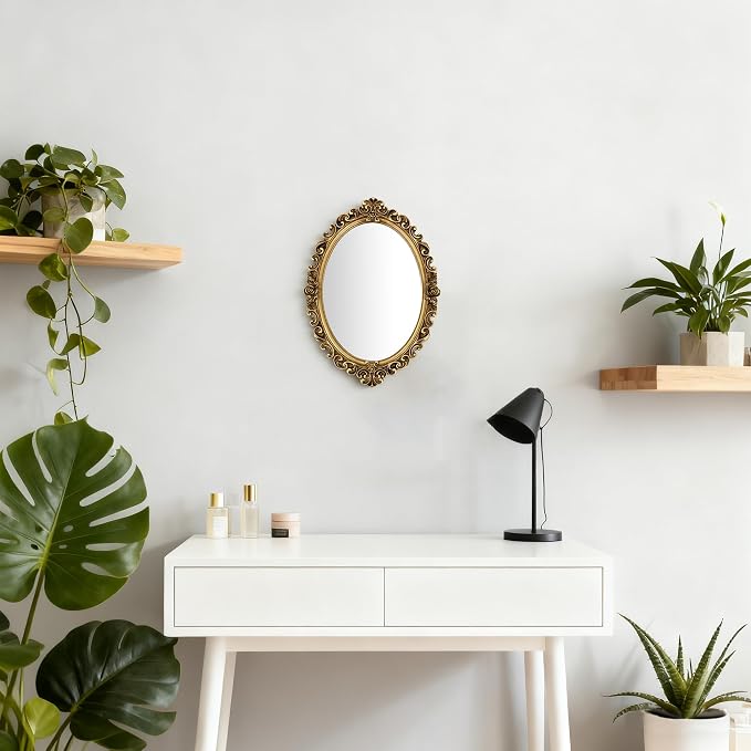 12x8.5 inch Resin Frame Vintage Oval Wall Mirror - Image 2