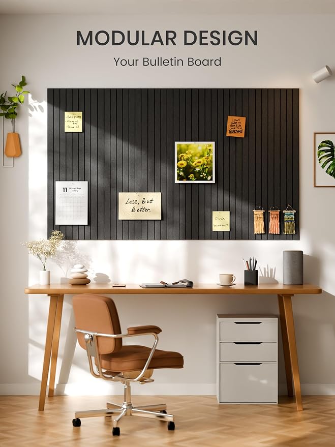 Bumusty 48"x 36" Large Felt Bulletin Board Tiles, Charcoal Gray | 12-Pack Cork Board Alternative, Wall Decor, 30 Pushpins, 60 Adhesive Tabs, Vision Board, Office, Classroom, Home, Dorm - Image 7
