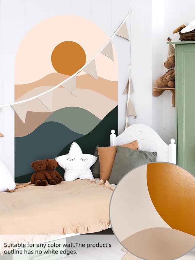 Boho Minimalist Sunset Mountain Wall Stickers – Earth Tone Abstract Landscape Wall Decor Peel & Stick Removable Art Decals for Living Room Home Office Decor,56 cm x 88 cm - Image 7