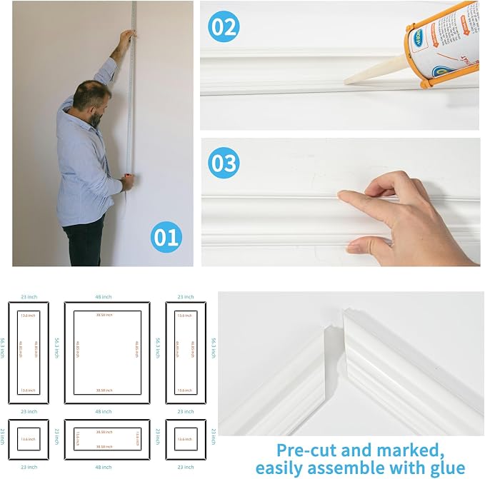 Art3d Premade Bilinear Frame Wainscoting Molding Set, 6 Separate Frame | Polystyrene, Lightweight, Effortless Installation, Shock-Resistant, Long-Lasting, Ideal for Living Rooms, Bedrooms - Image 6